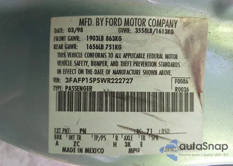 1998 Ford Escort Se from USA, damaged, VIN 3FAFP15P5WR222727